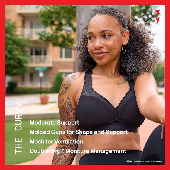 Champion Black Curvy Moderate Low Cut Sports Bra For Women's - Picture 3 of 5